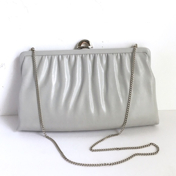 Vintage Handbags - Vintage Mardane Gray Leather Clutch Purse Bag